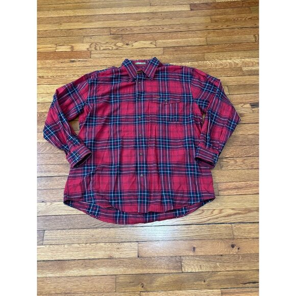 Orvis Mens Flannel Button Down Shirt Size XL Red Blue Plaid Cotton Wool Workwear - Picture 1 of 5